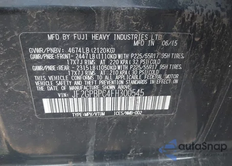 2015 Subaru Xv Crosstrek Hybrid Touring из США, поврежденный, VIN JF2GPBPC4FH300545